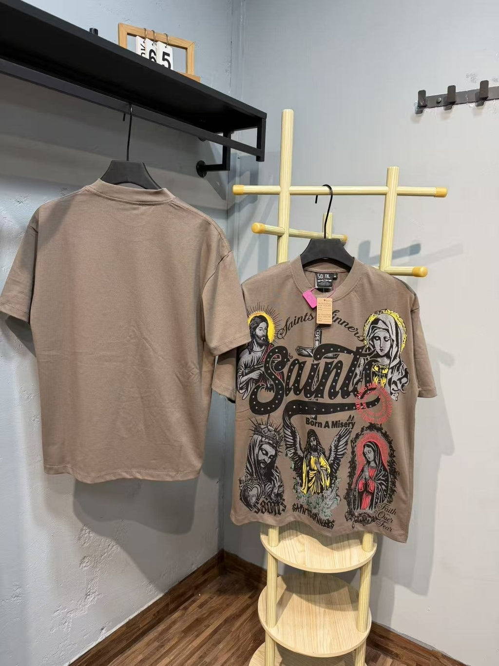 SAINT Rhinestone Religious Graphic T-Shirt