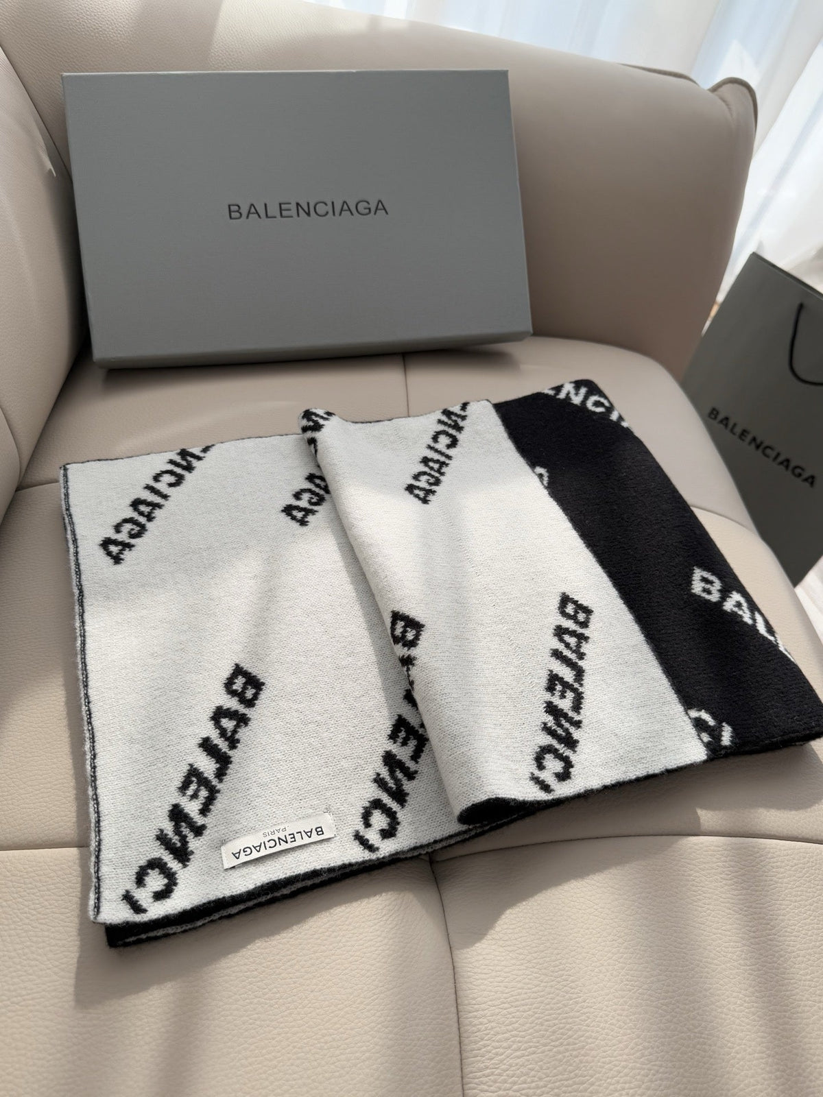 Balenciaga Style Reversible Logo Knit Scarf