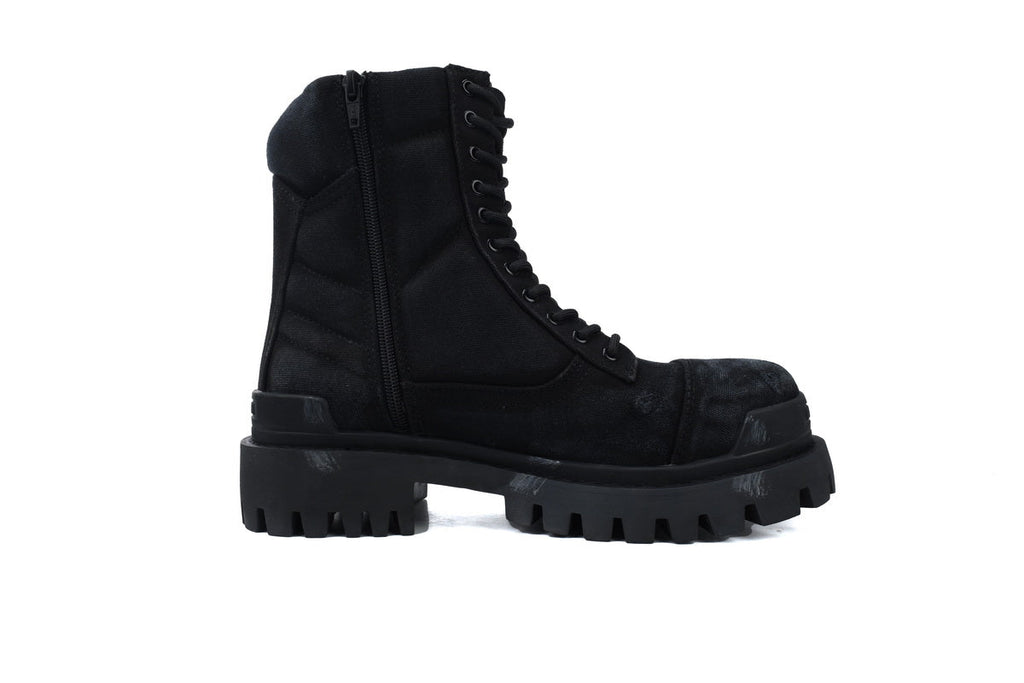 Balenciaga Black Canvas Distressed Strike Boots