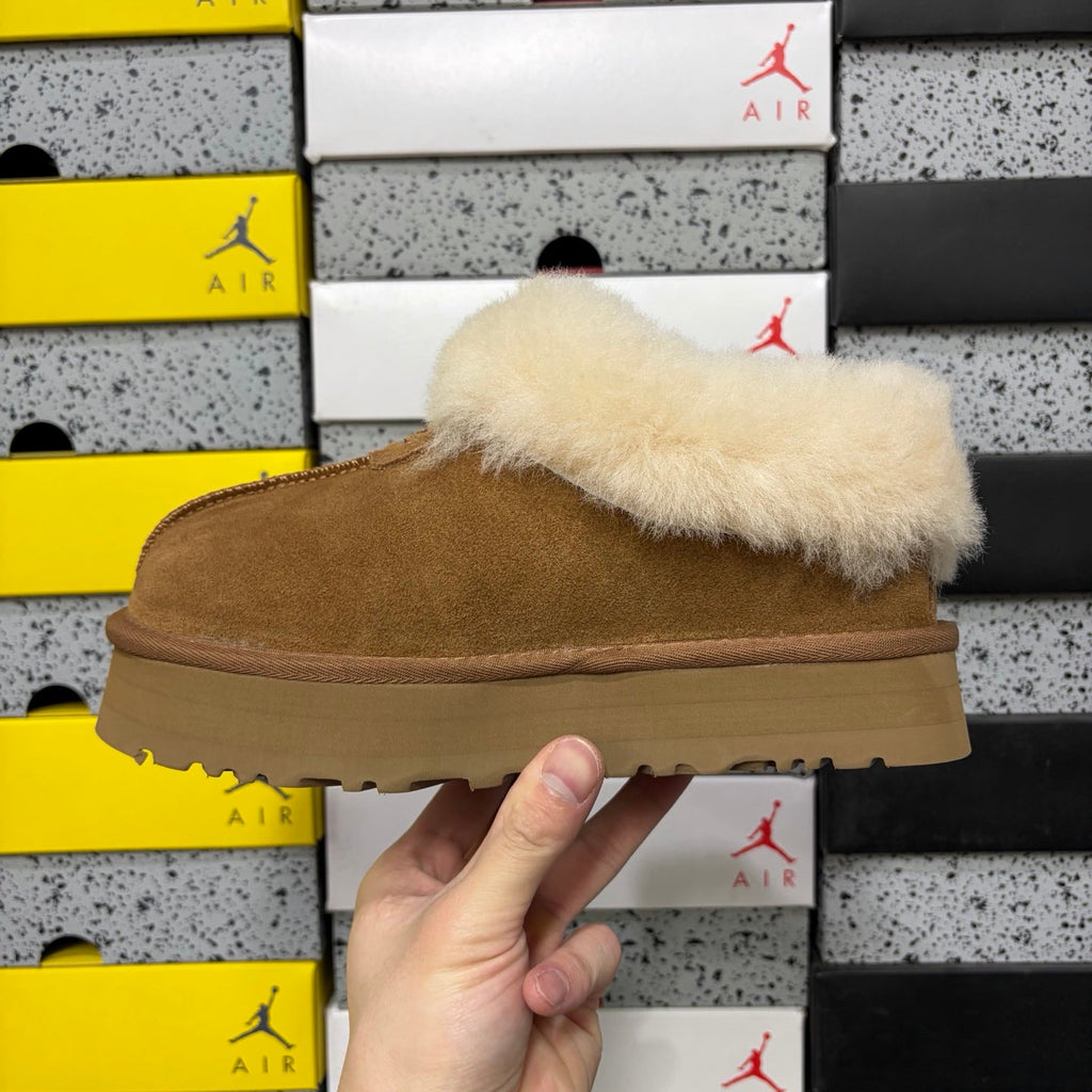 UGG Kallen Lace Slipper – Women’s Platform Suede Clog with Shearling Cuff in Chestnut
