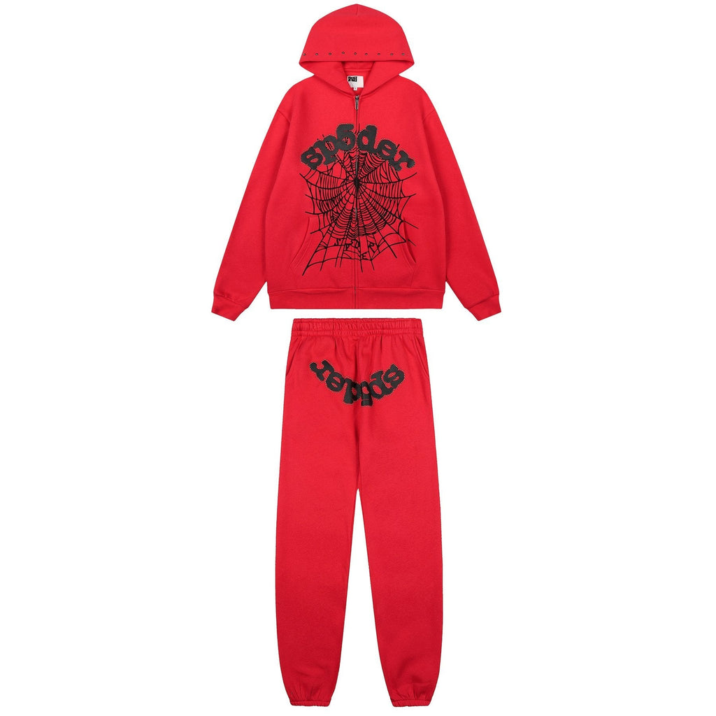 Sp5der Spiderweb Graphic Zip Hoodie & Sweatpants Matching Set
