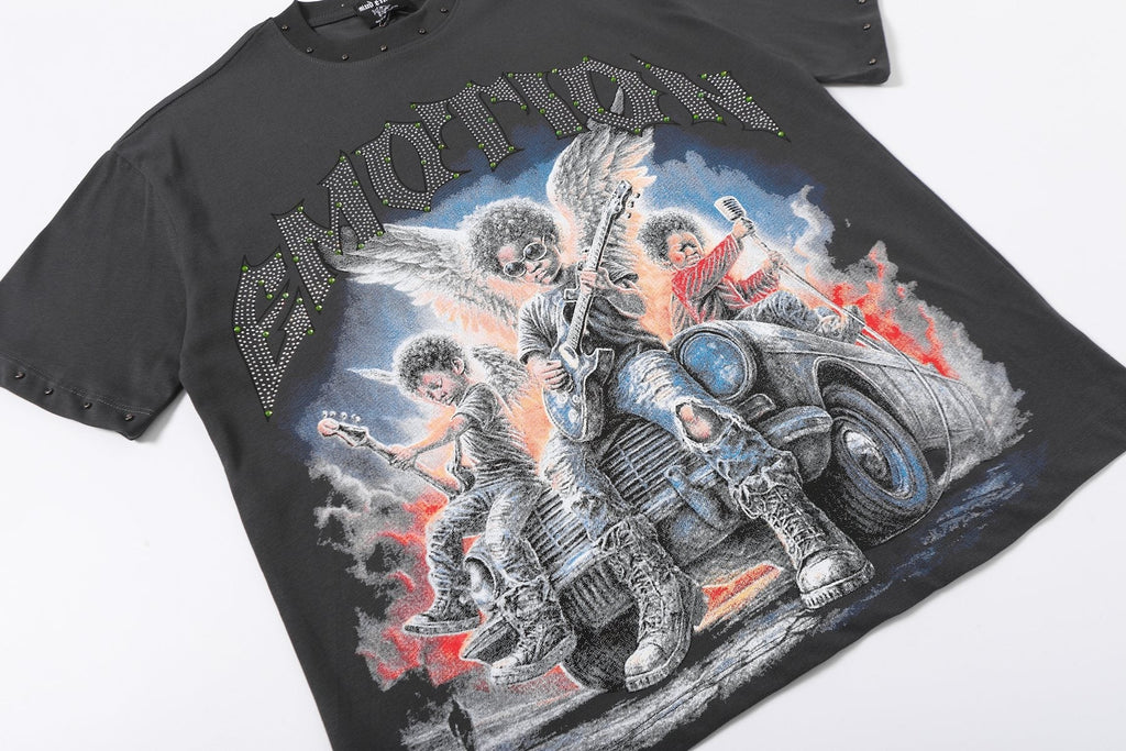 MIXED EMOTION Studded Angel Graphic T-Shirt