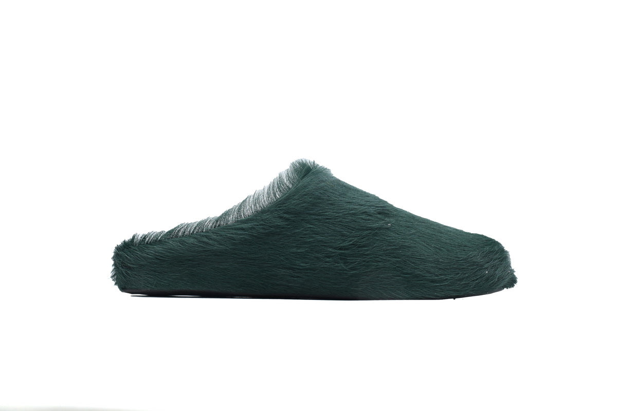 MARNI Long-Hair Calfskin Fussbett Sabot Deep Green