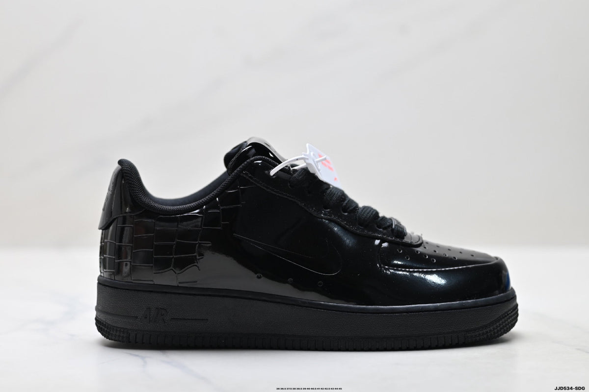 Nike Air Force 1 Low Black Patent Tonal Unisex Sneakers Style 04
