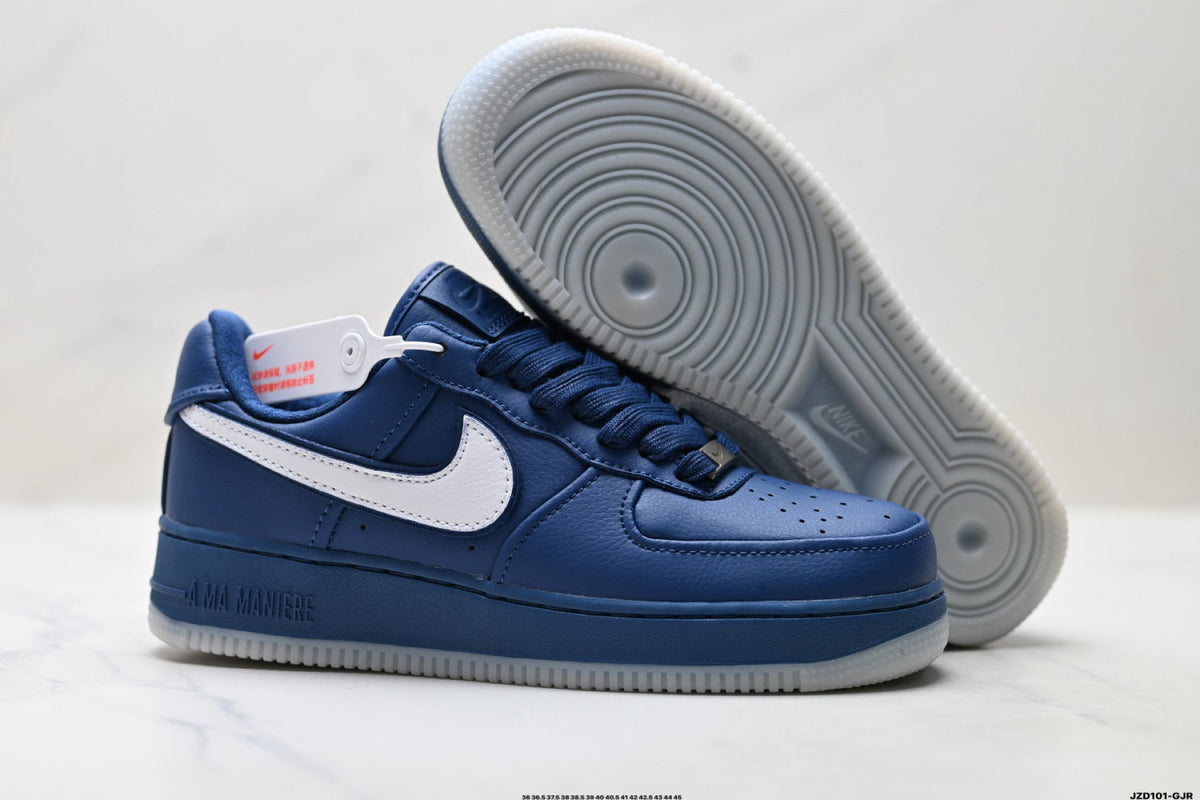 Nike Air Force 1 Low Navy Blue White Unisex Sneakers Style 01