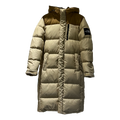 The North Face Color-Block Hooded Long Puffer Coat in Tan