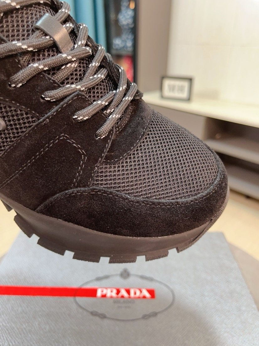 Prada Men's Black and Charcoal Mesh Sneakers