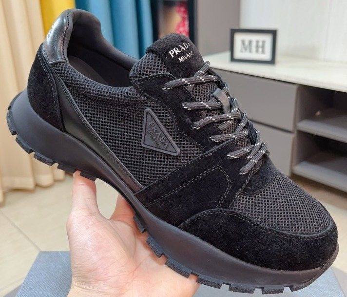 Prada Men's Black and Charcoal Mesh Sneakers