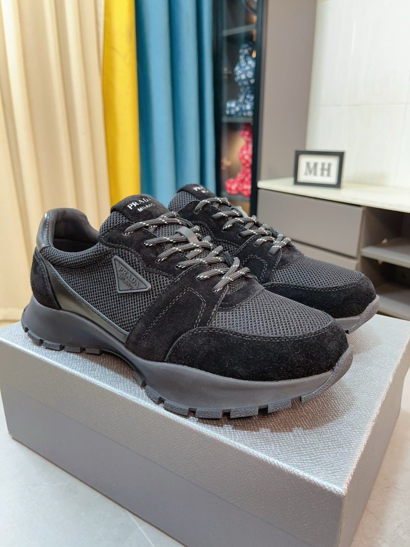 Prada Men's Black and Charcoal Mesh Sneakers