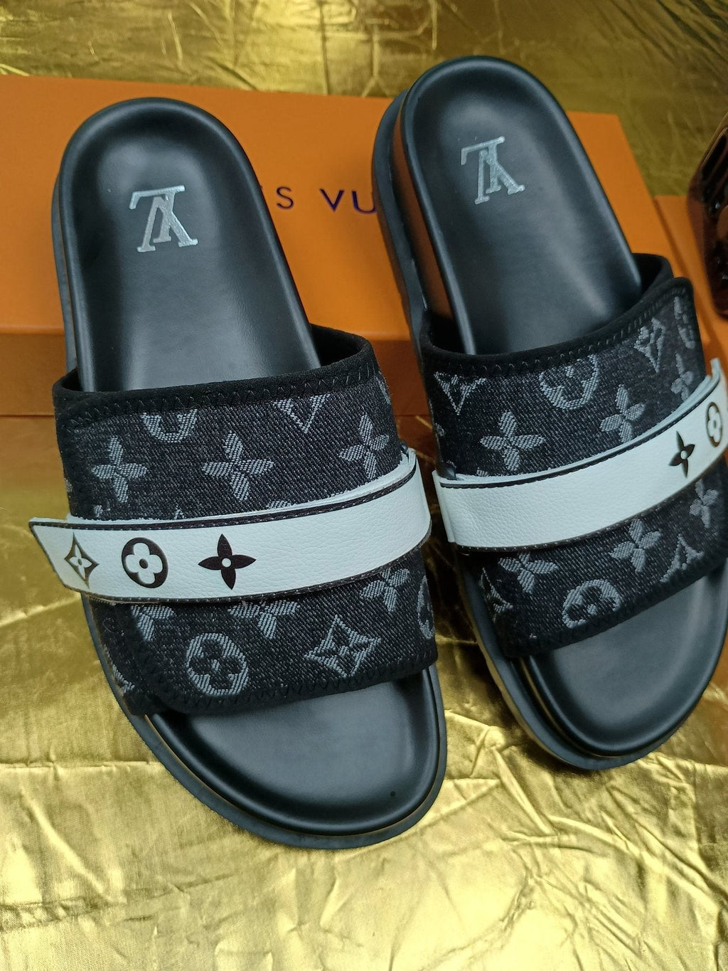Louis Vuitton Black Graphic Band Slide Sandals