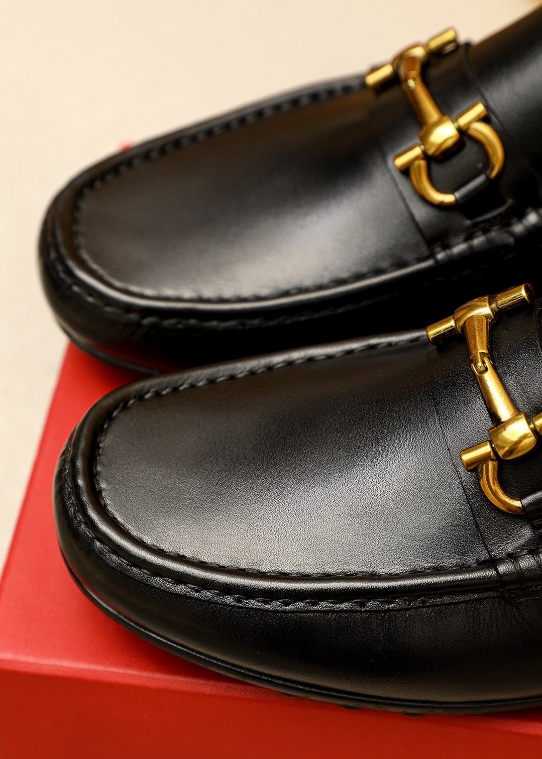 Ferragamo Black Gold-Tone Driving Loafers
