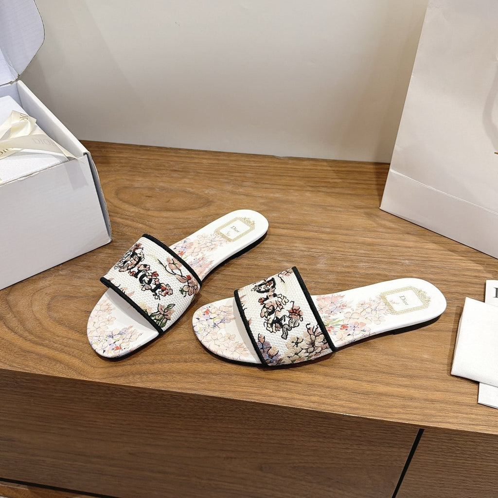Dior Women's Floral Embroidered Slide Sandals