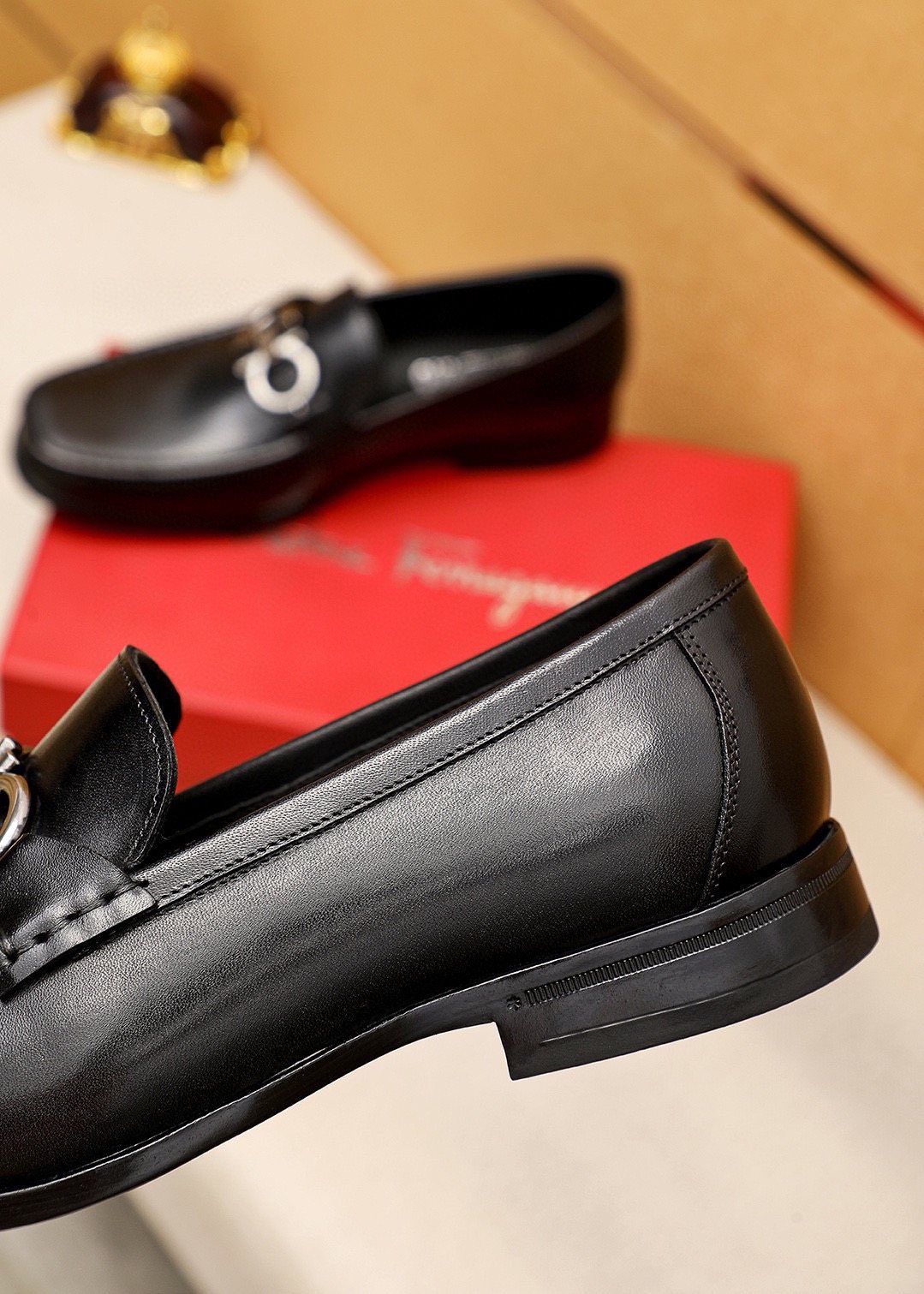 Ferragamo Black Metal-Hardware Loafers - Rubber Outsole