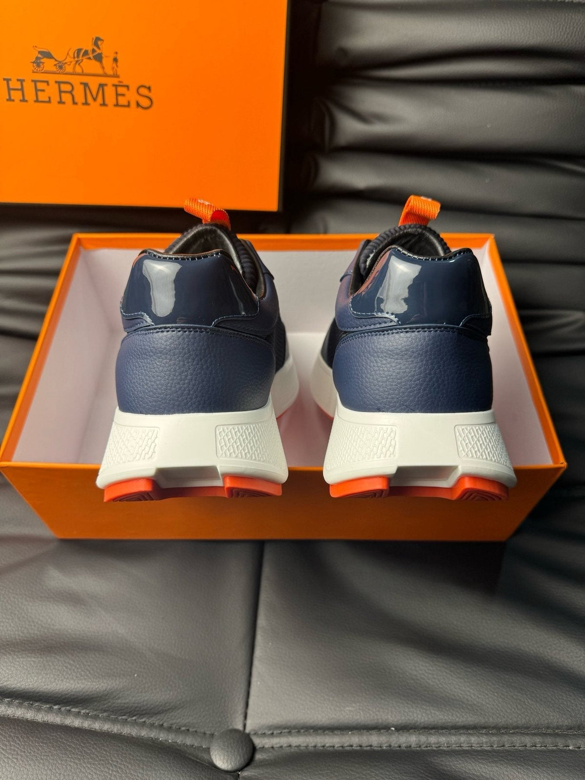 Hermès Navy Orange H-Detail Sneakers
