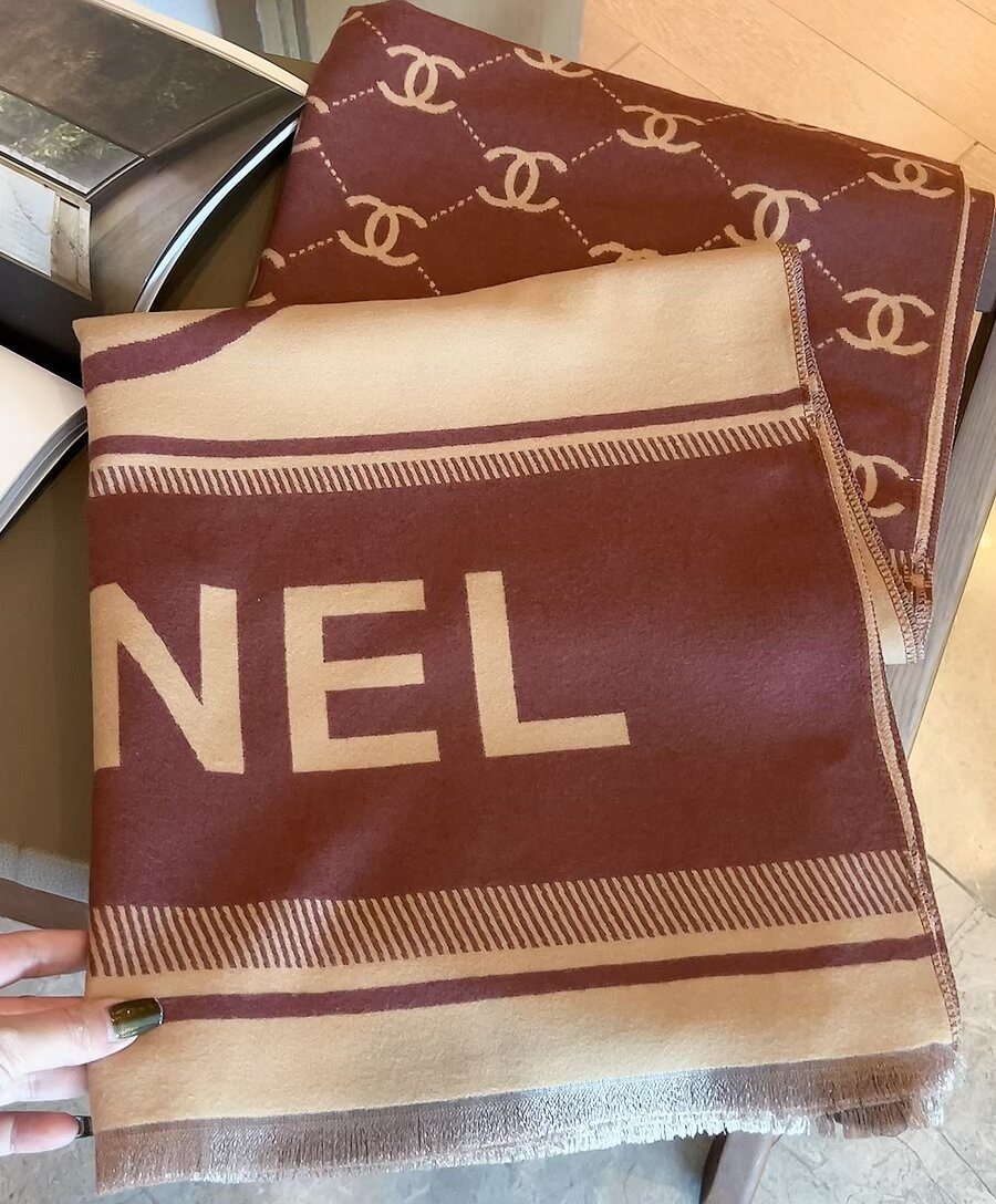 Chanel Burgundy Beige Motif Scarf