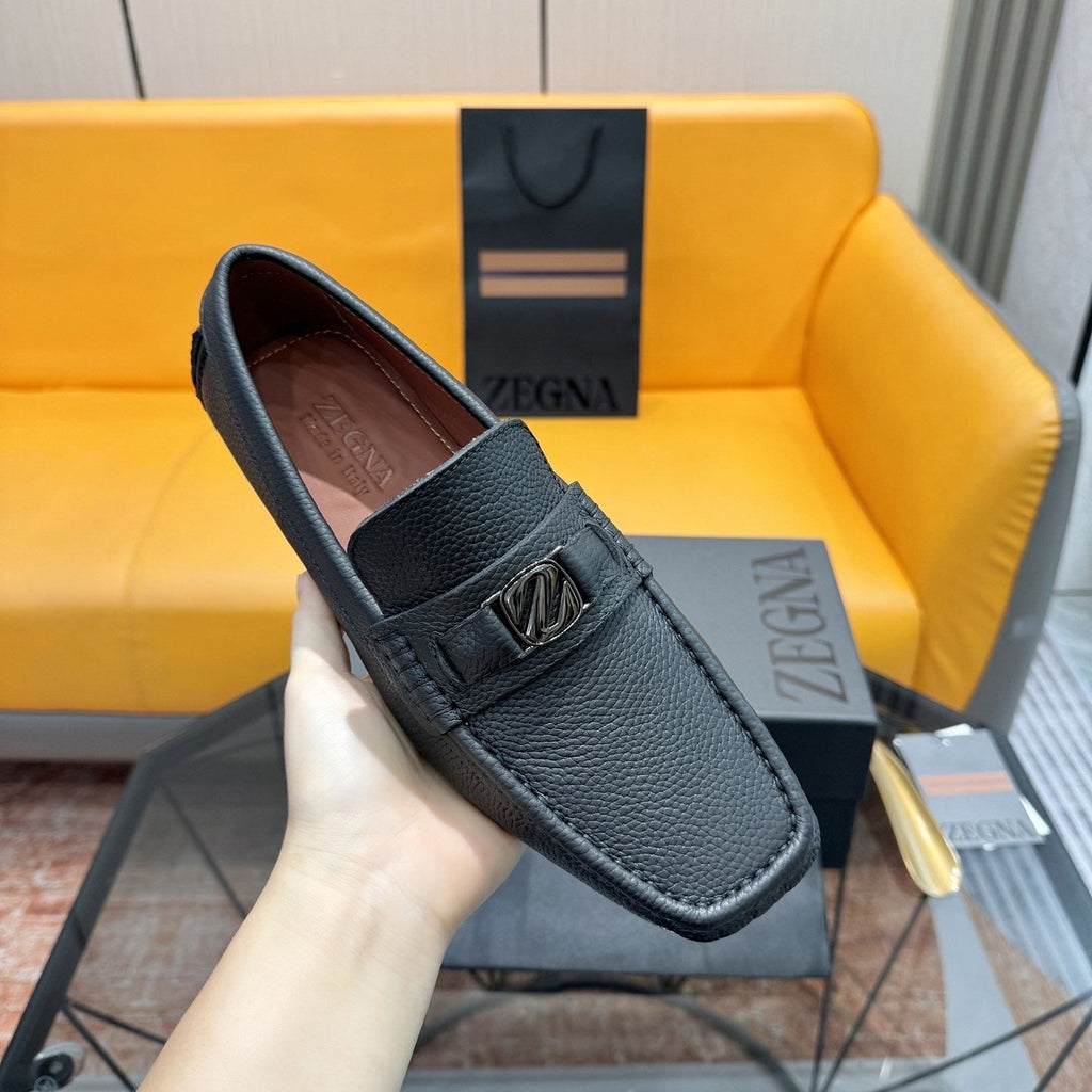 Zegna Black Driving Loafers with Metal Accent