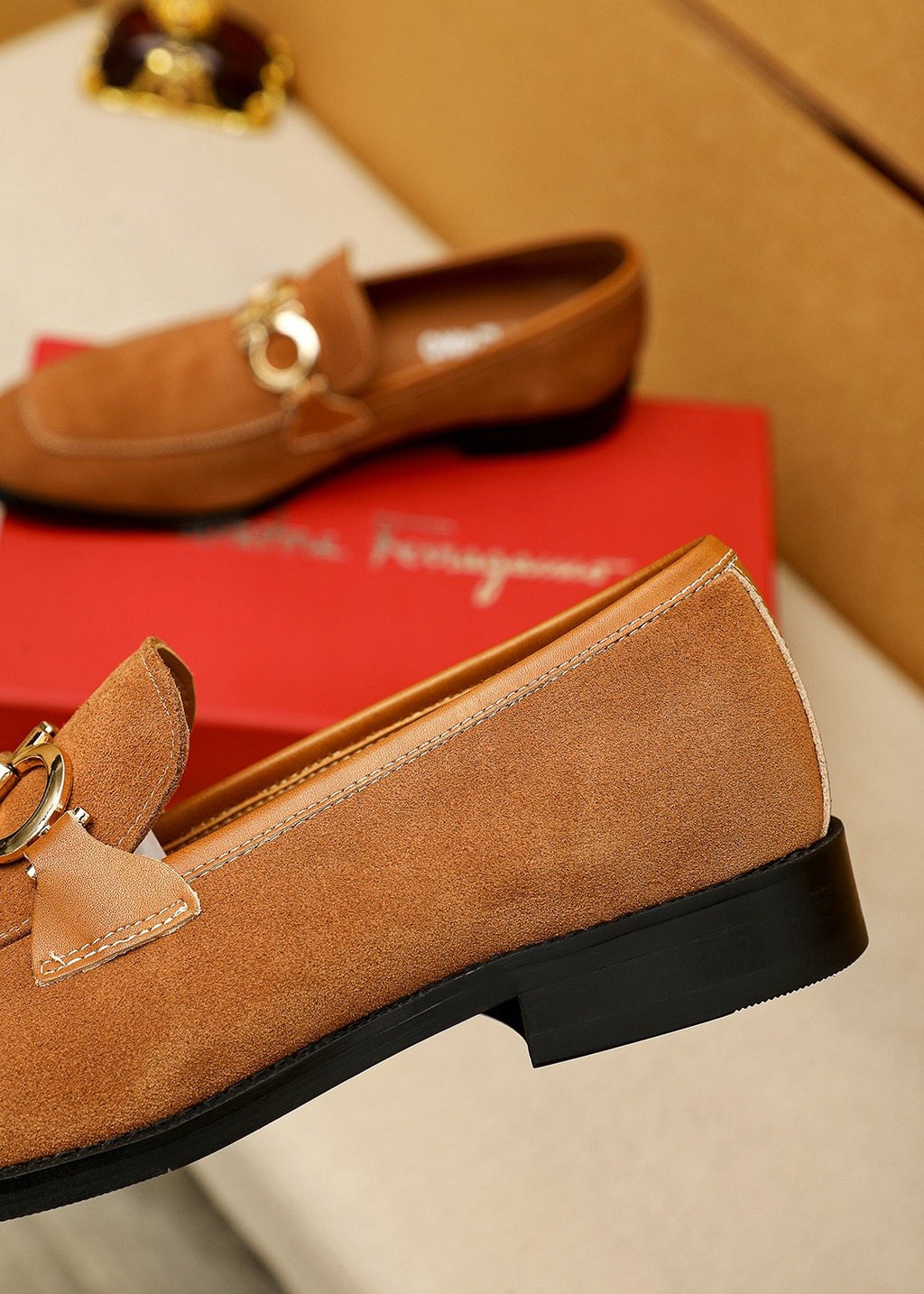 Ferragamo Men's Brown Metal Hardware Loafers