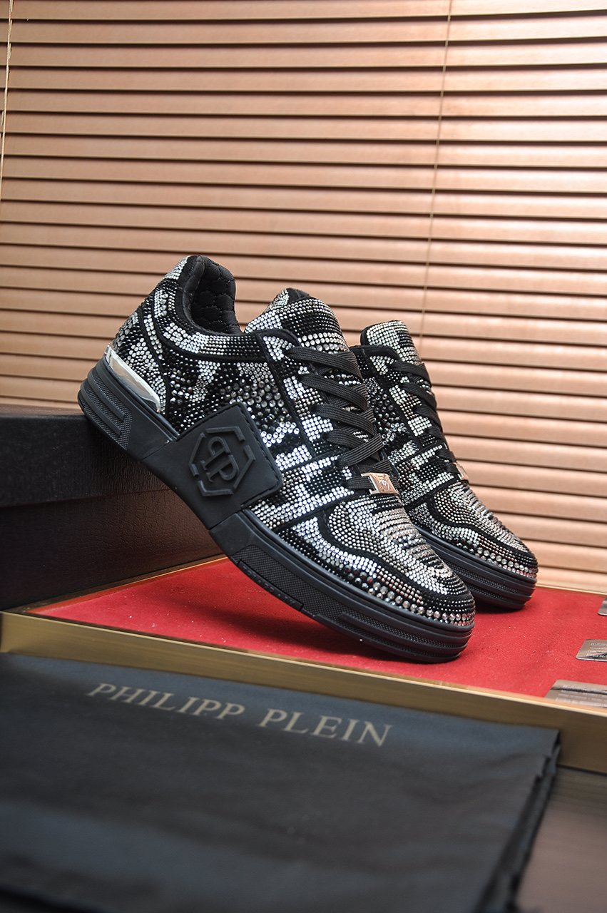 Philipp Plein Studded Black and Silver Sneakers
