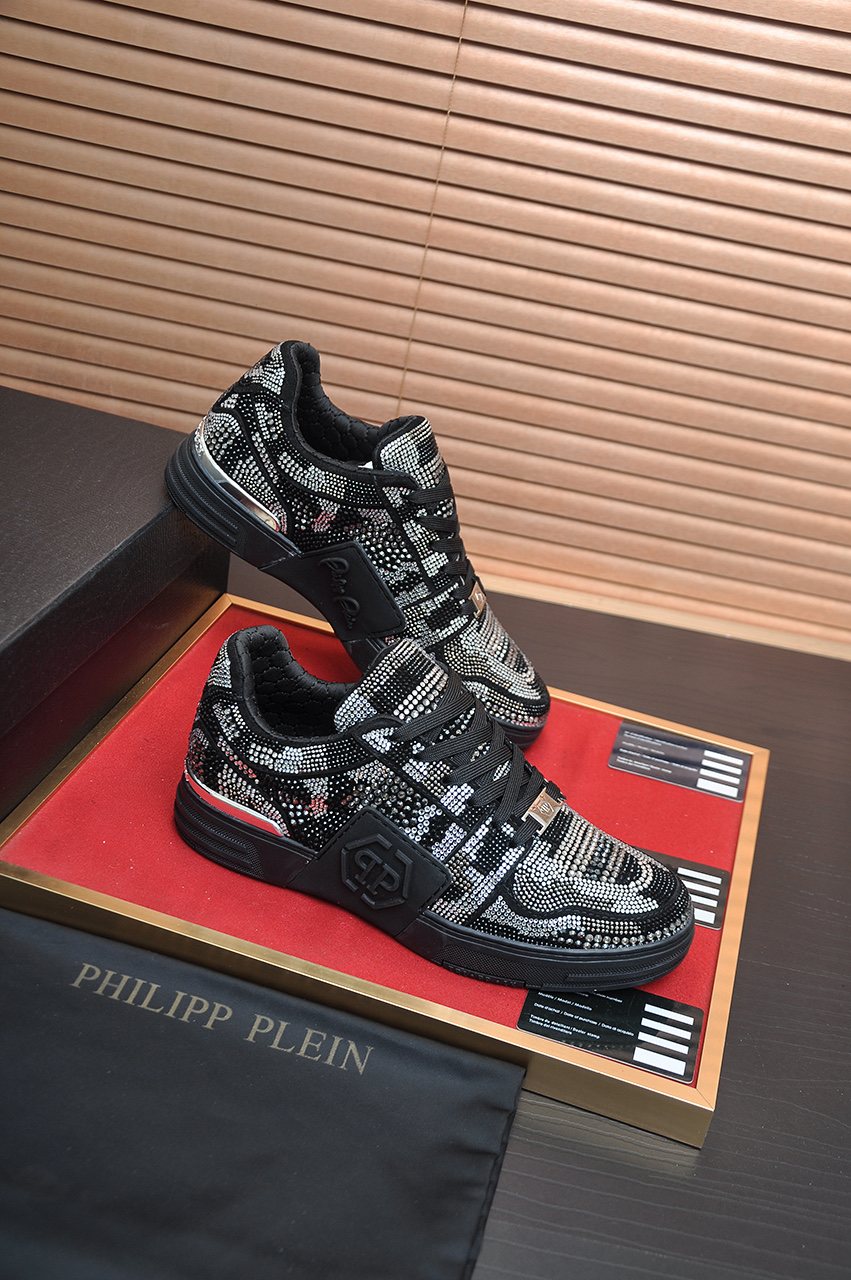 Philipp Plein Studded Black and Silver Sneakers