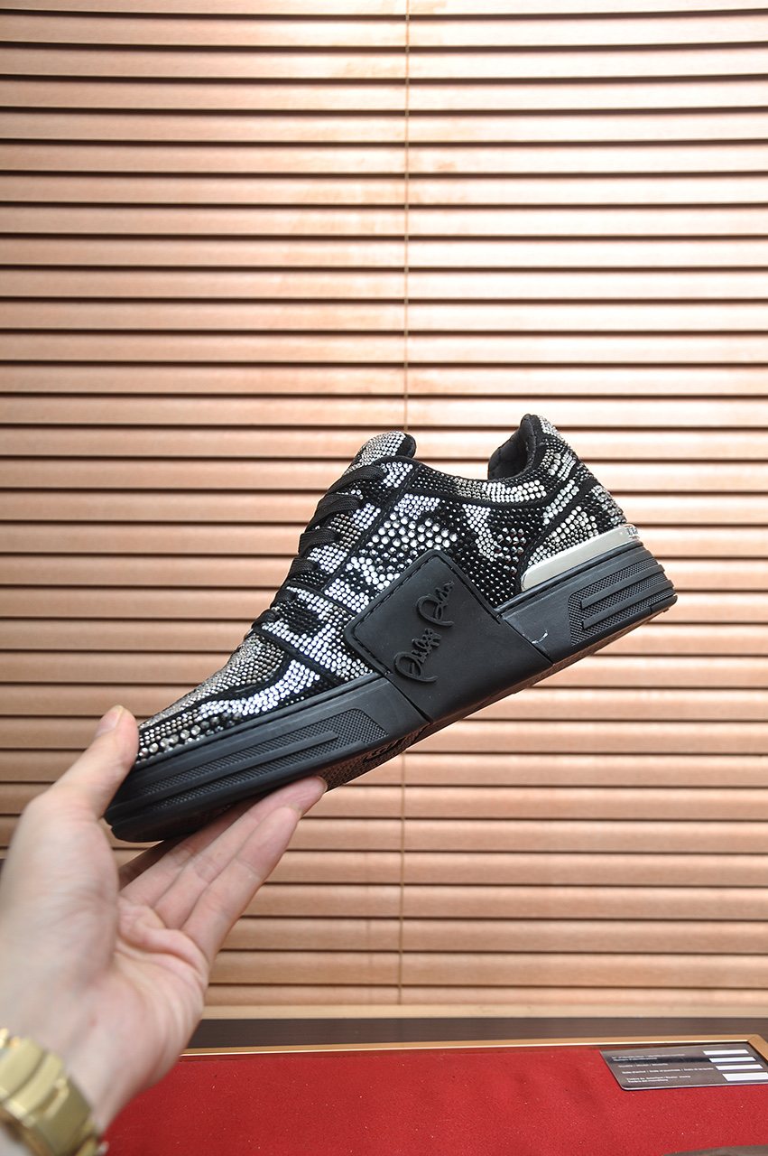 Philipp Plein Studded Black and Silver Sneakers