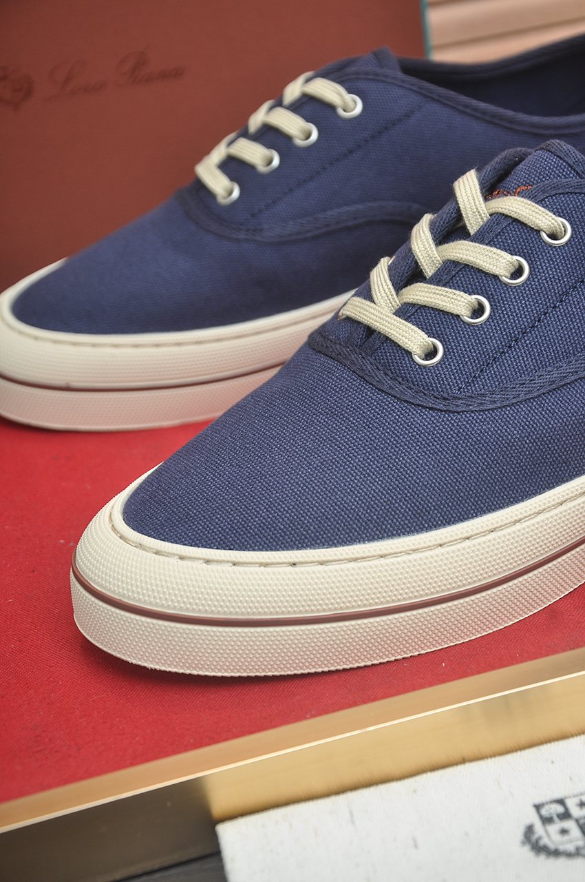 Loro Piana Navy Lace-Up Sneakers