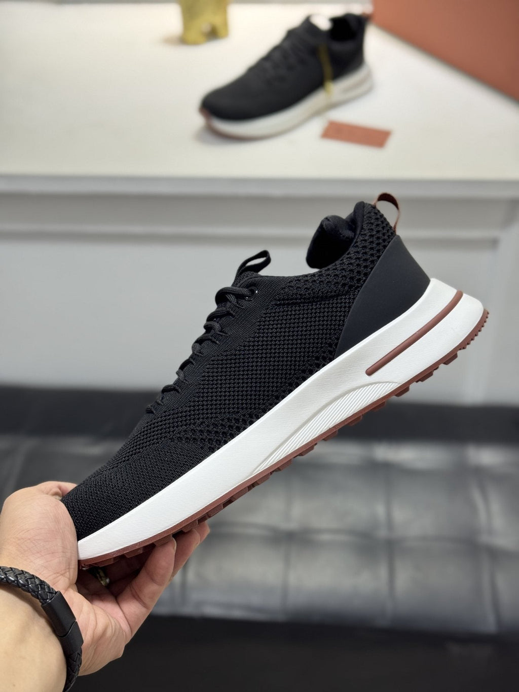 Loro Piana Black Knit Low-Top Sneakers