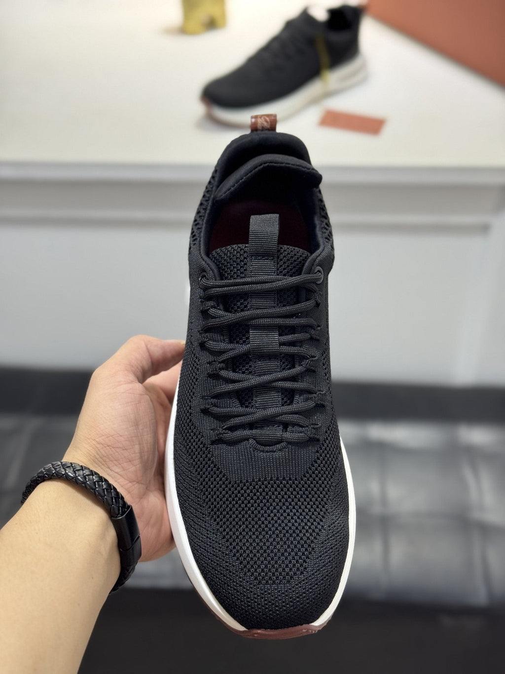 Loro Piana Black Knit Low-Top Sneakers
