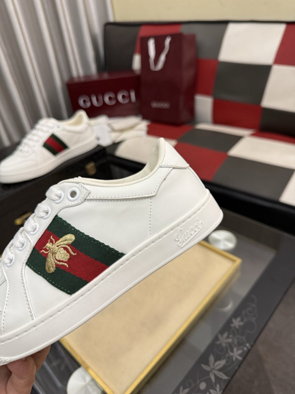 Gucci Green and Red Stripe Bee Sneakers