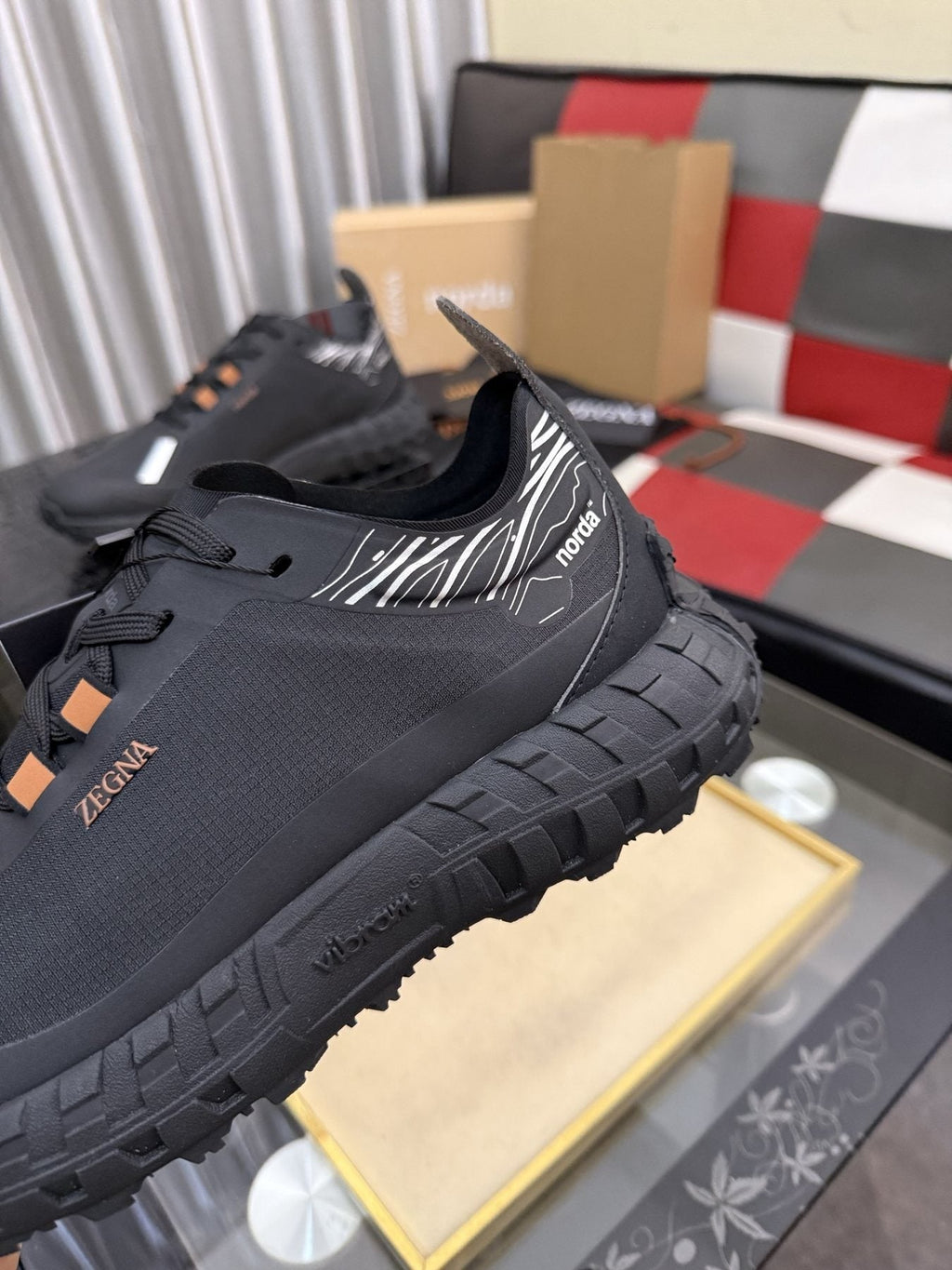 ZEGNA Black Trail Running Shoes with Orange Accents