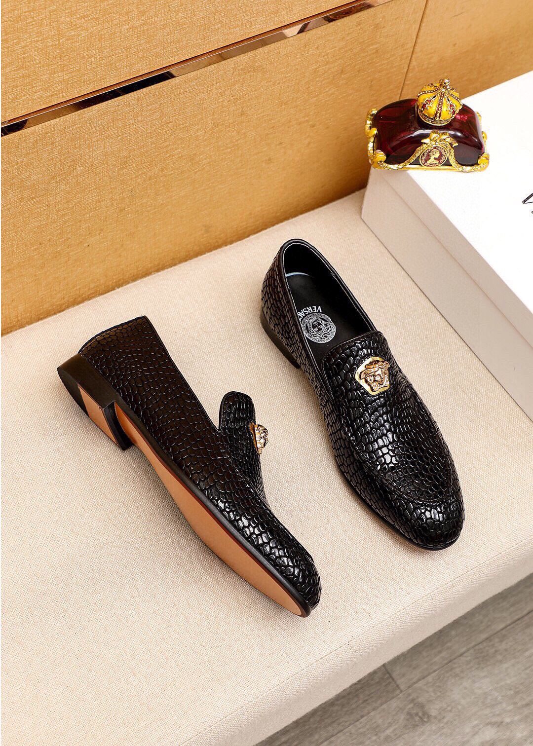 Versace Black Textured Slip-On Shoes