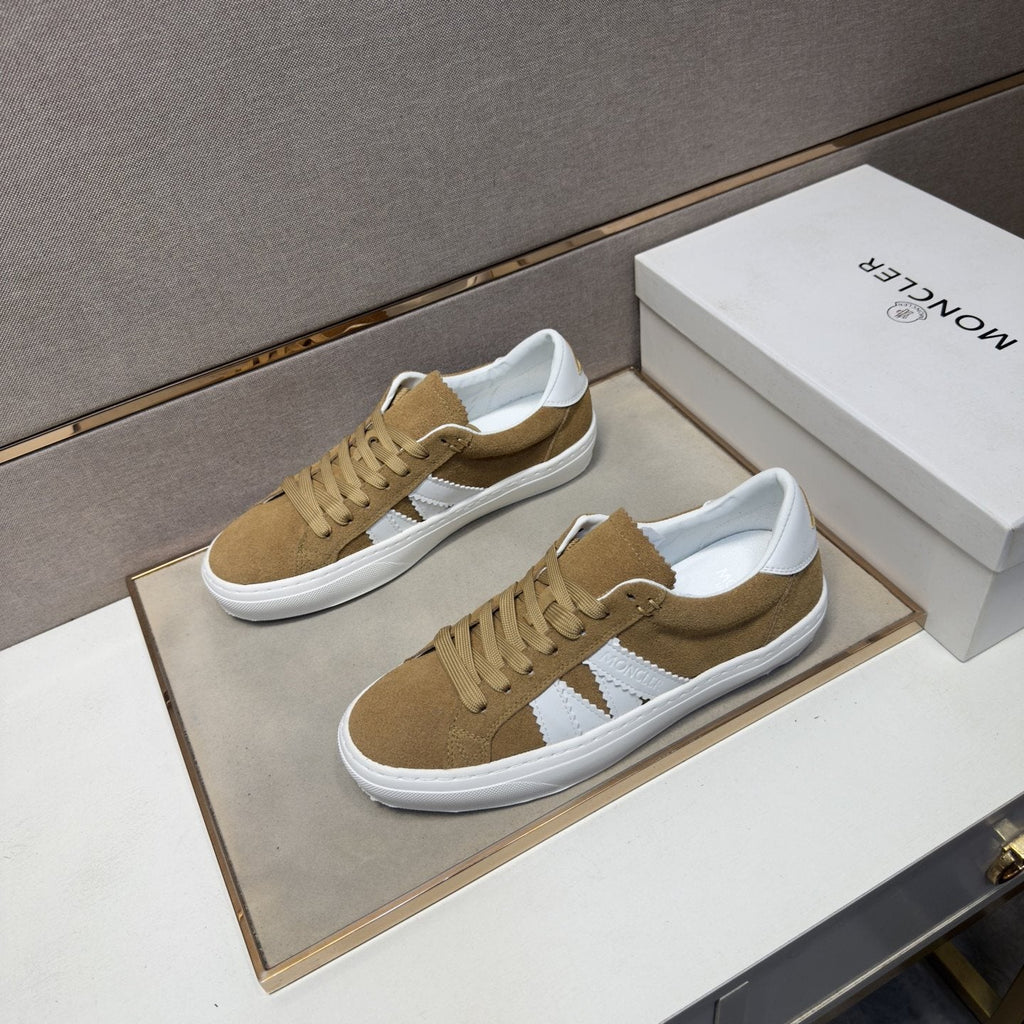 Moncler Men's Tan and White Striped Low-Top Sneakers