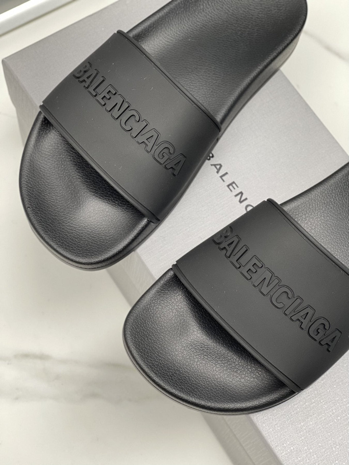 Balenciaga Black Embossed Slide Sandals