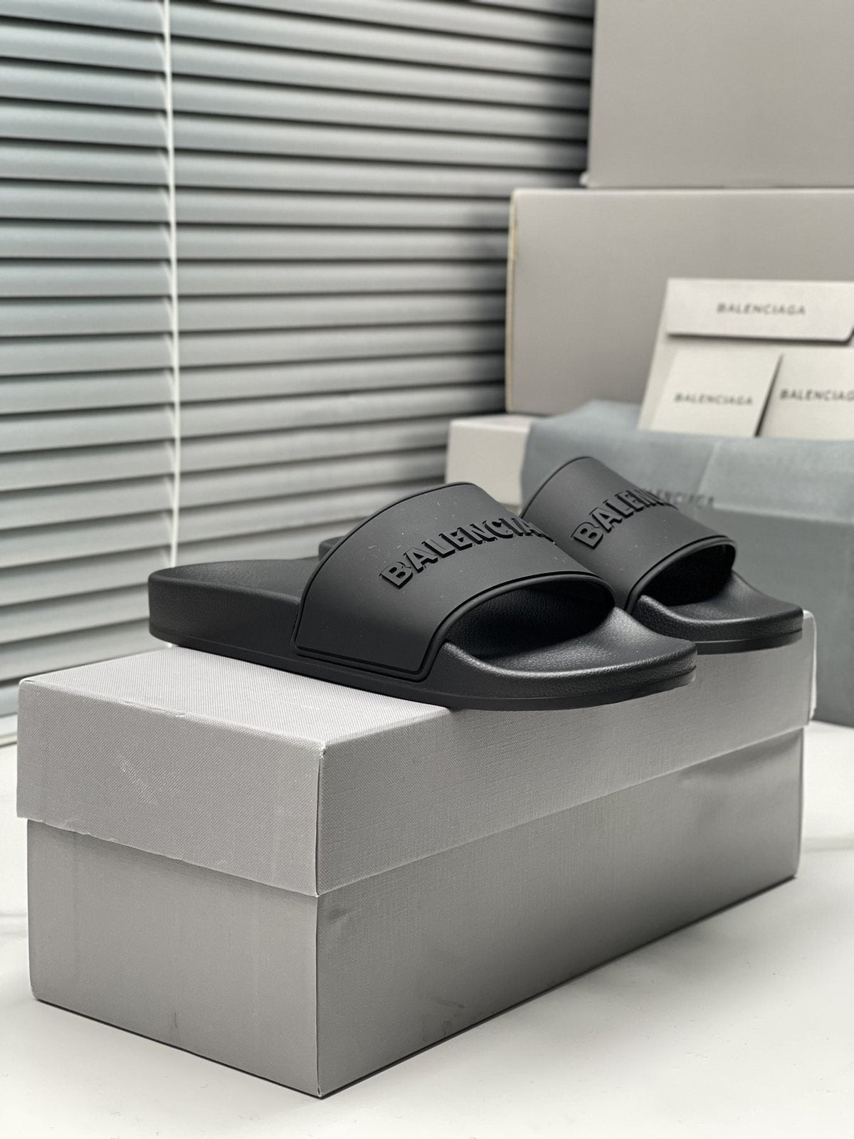 Balenciaga Black Embossed Slide Sandals