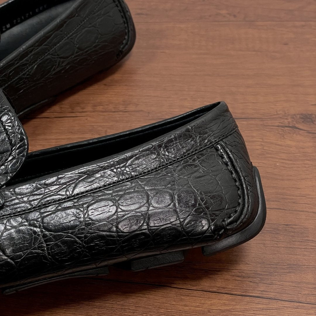 Ferragamo Black Crocodile-Embossed Driving Loafers