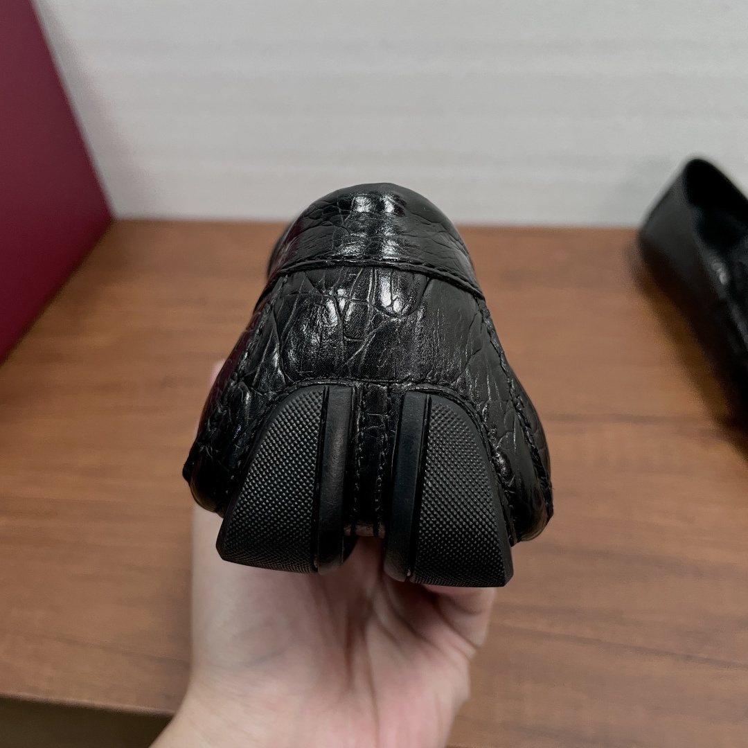 Ferragamo Black Crocodile-Embossed Driving Loafers