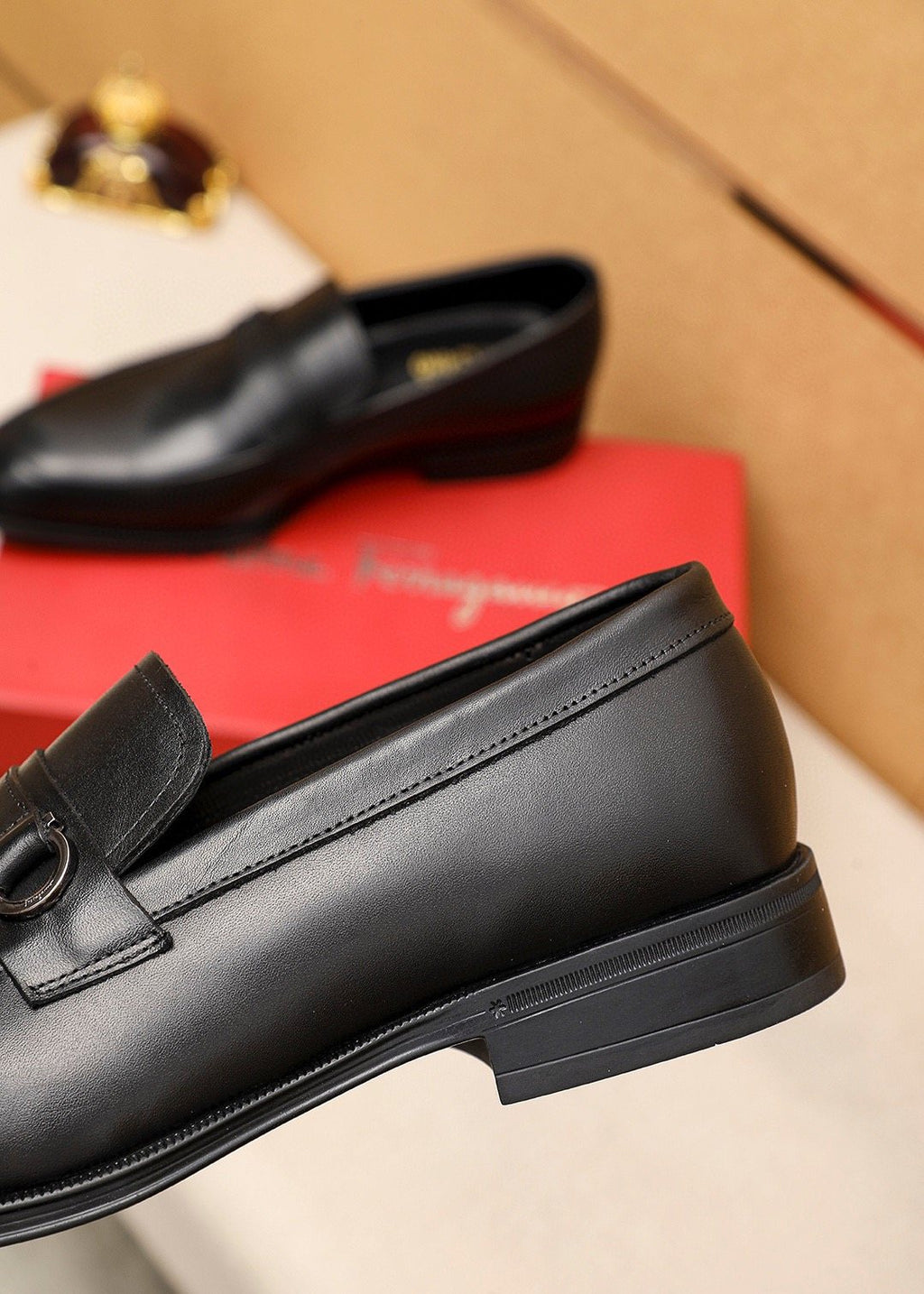 Ferragamo Men's Black Buckle Loafers - Vamp Strap With Metal Buckle Detail