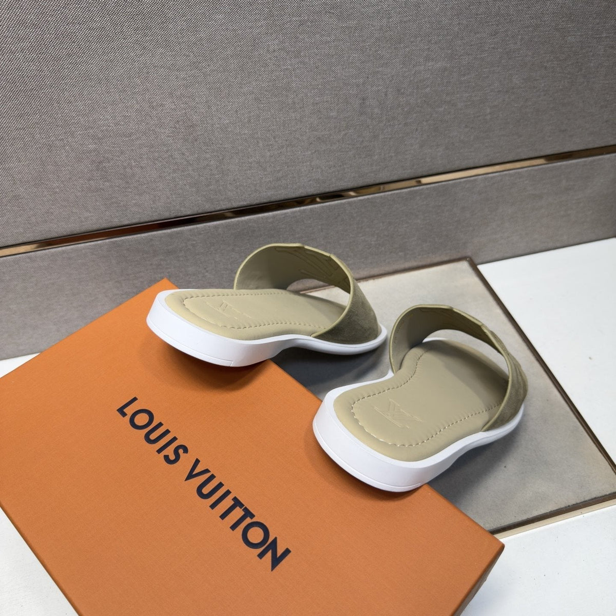 Louis Vuitton Men's Khaki Monogram Slide Sandals