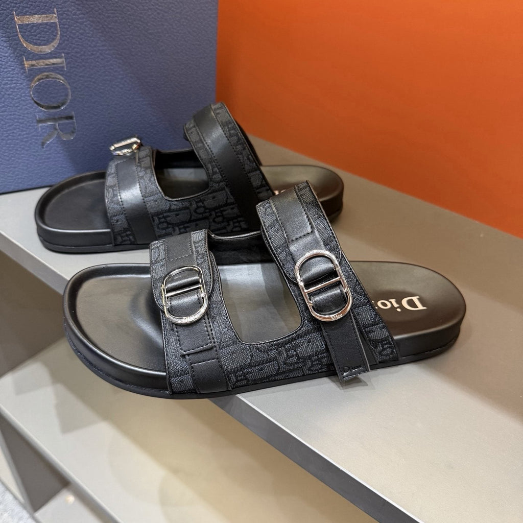Dior Patterned Buckle Slide Sandals - Double Buckles