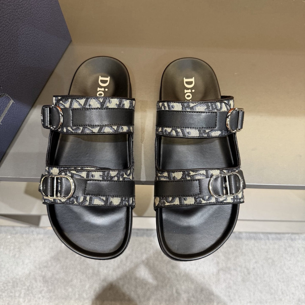 Dior Patterned Buckle Slide Sandals - Double Buckles
