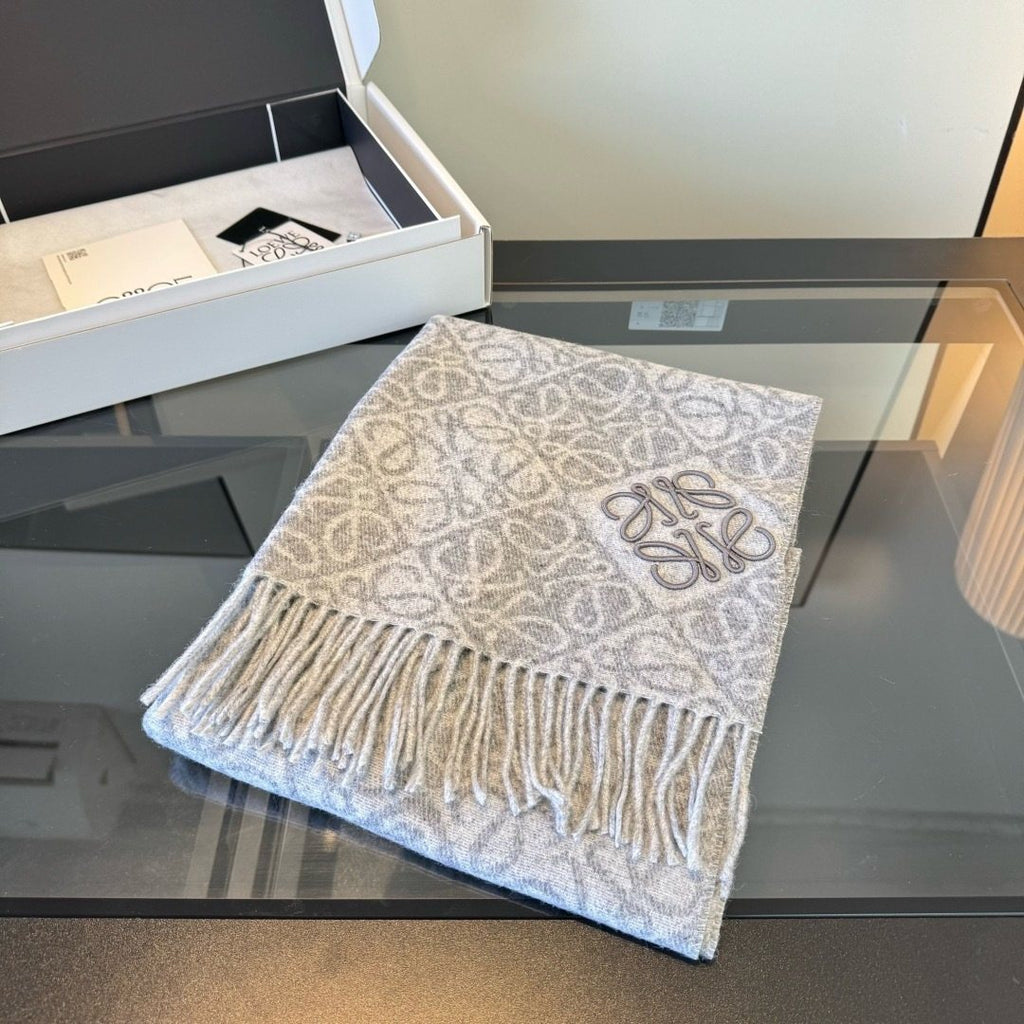 Loewe Charcoal Gray & Ivory Fringed Scarf