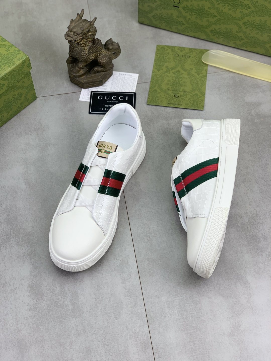 Gucci Web Stripe Slip-On Sneakers - Green-And-Red Striped Vamp Detail