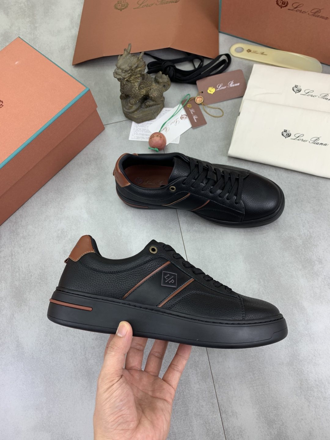 Loro Piana Low-Top Sneakers with Brown Accents