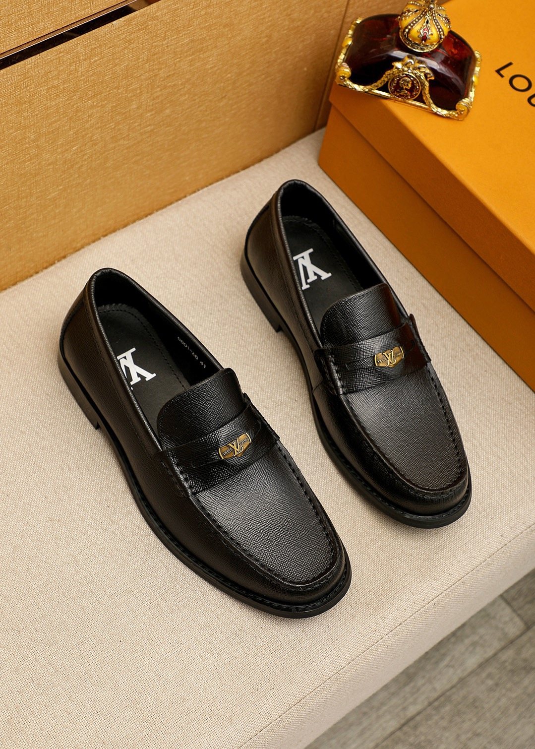 Louis Vuitton Black Leather Hardware Loafers
