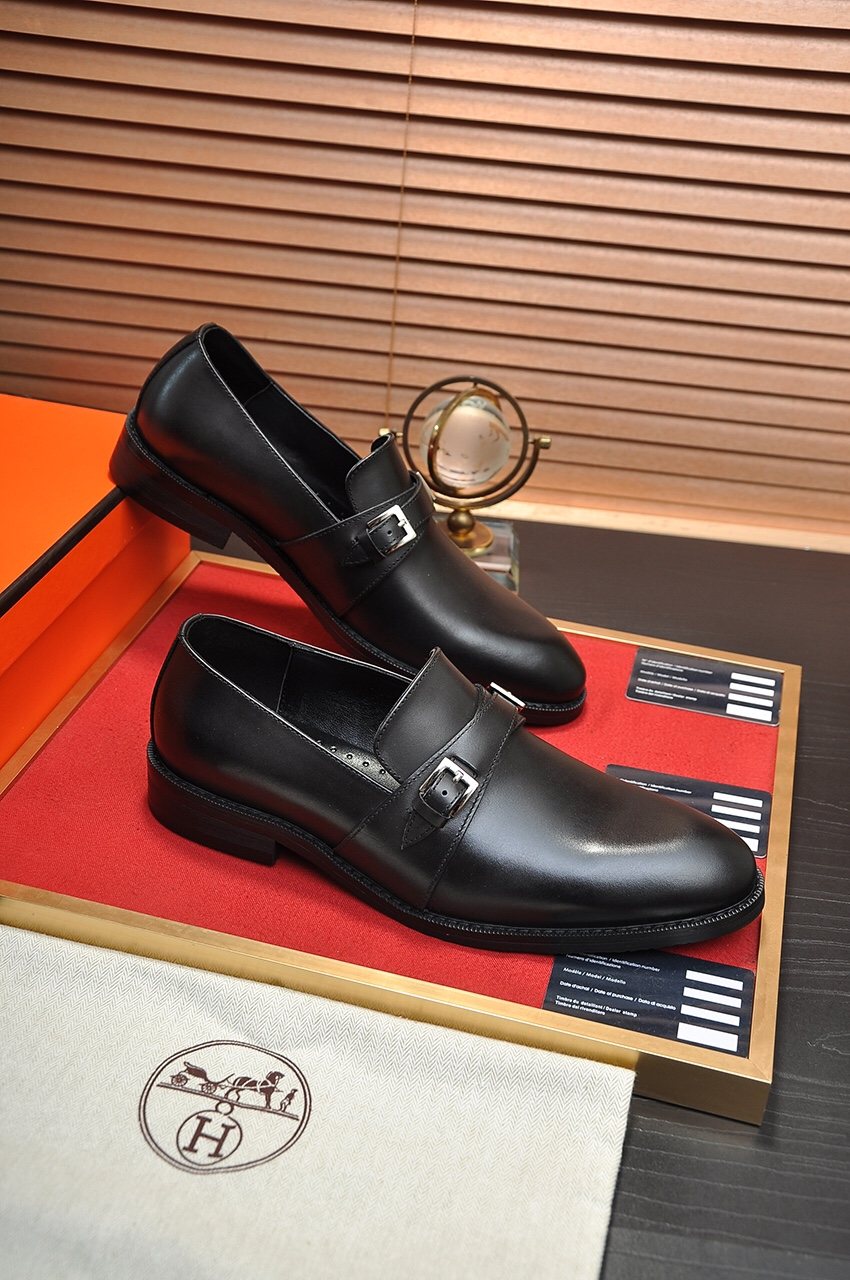 Hermès Men's Black Buckle Loafers