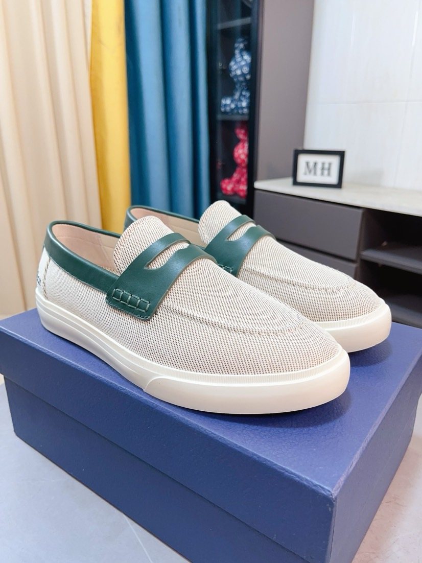 Dior Beige Contrast-Trim Loafers
