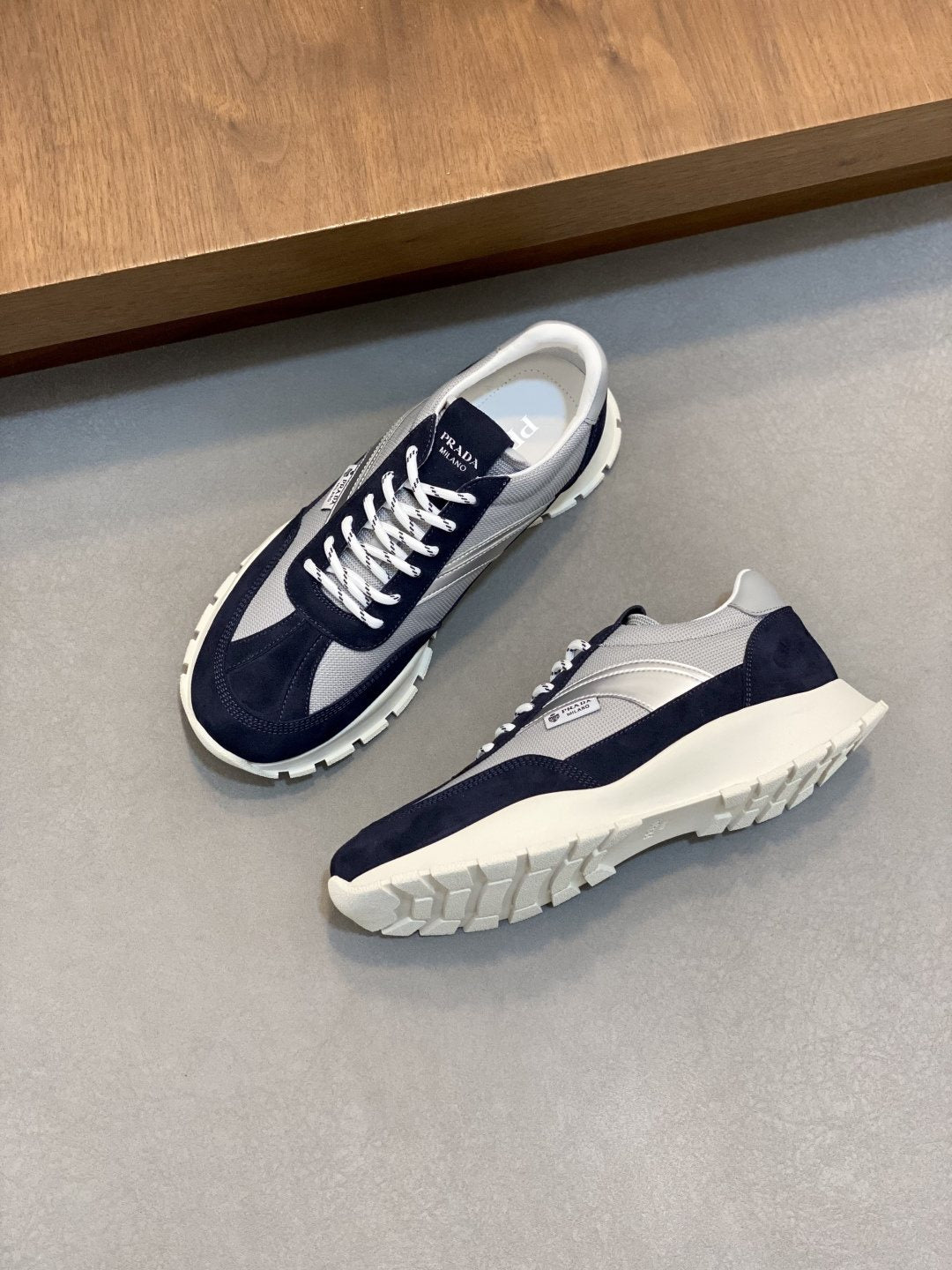 Prada Men's Geometric Panel Sneakers - Contrast Stitching