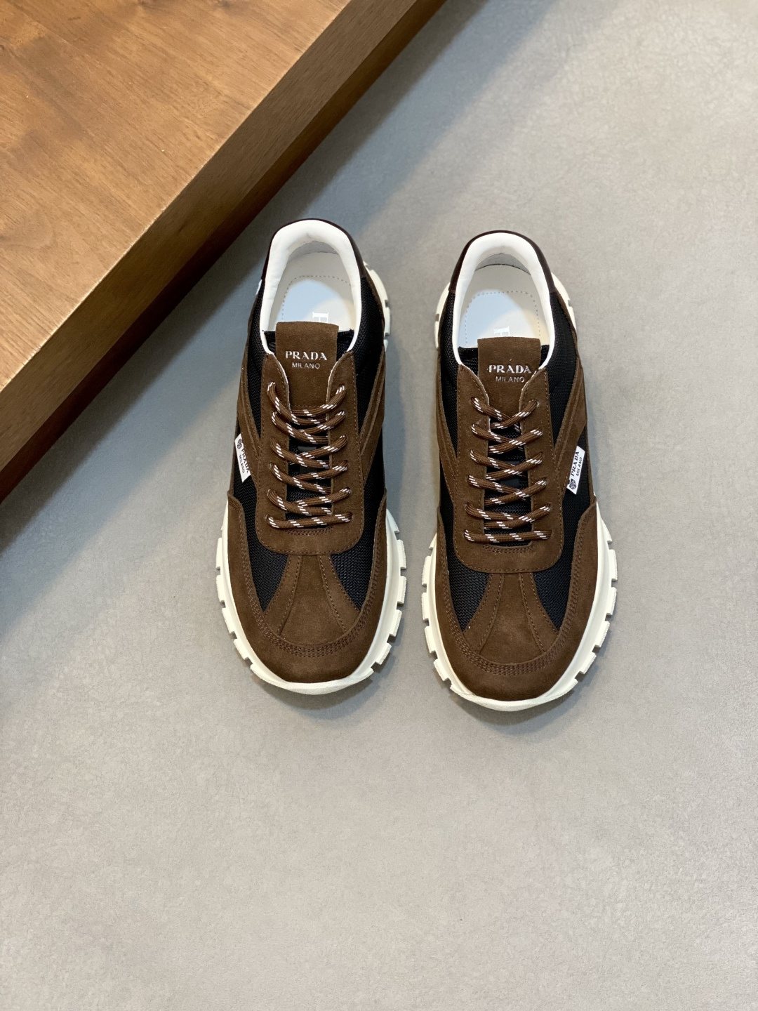 Prada Men's Geometric Panel Sneakers - Contrast Stitching