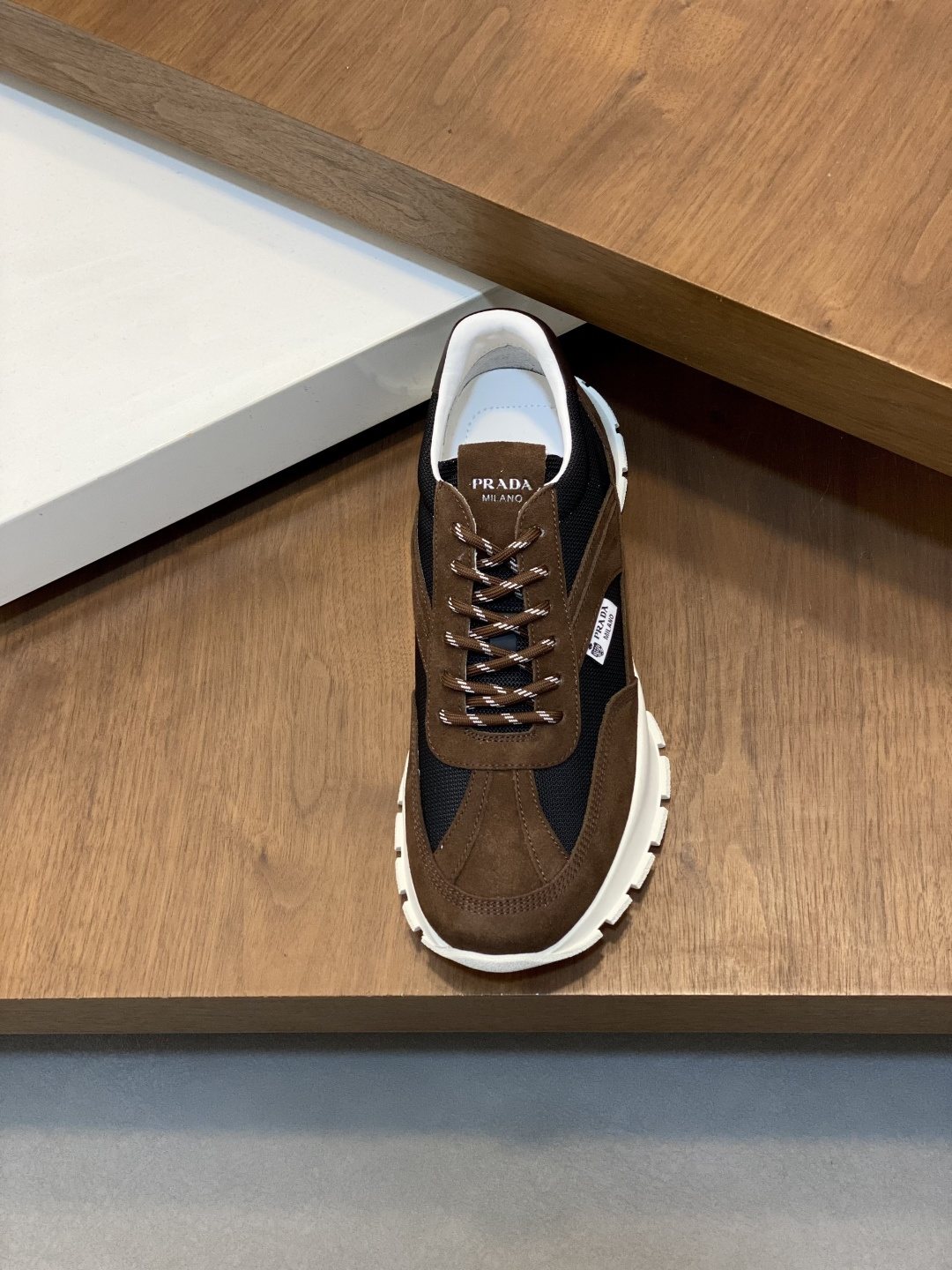 Prada Men's Geometric Panel Sneakers - Contrast Stitching
