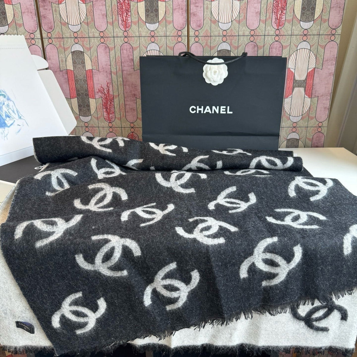 Chanel Reversible Logo Scarf Shawl
