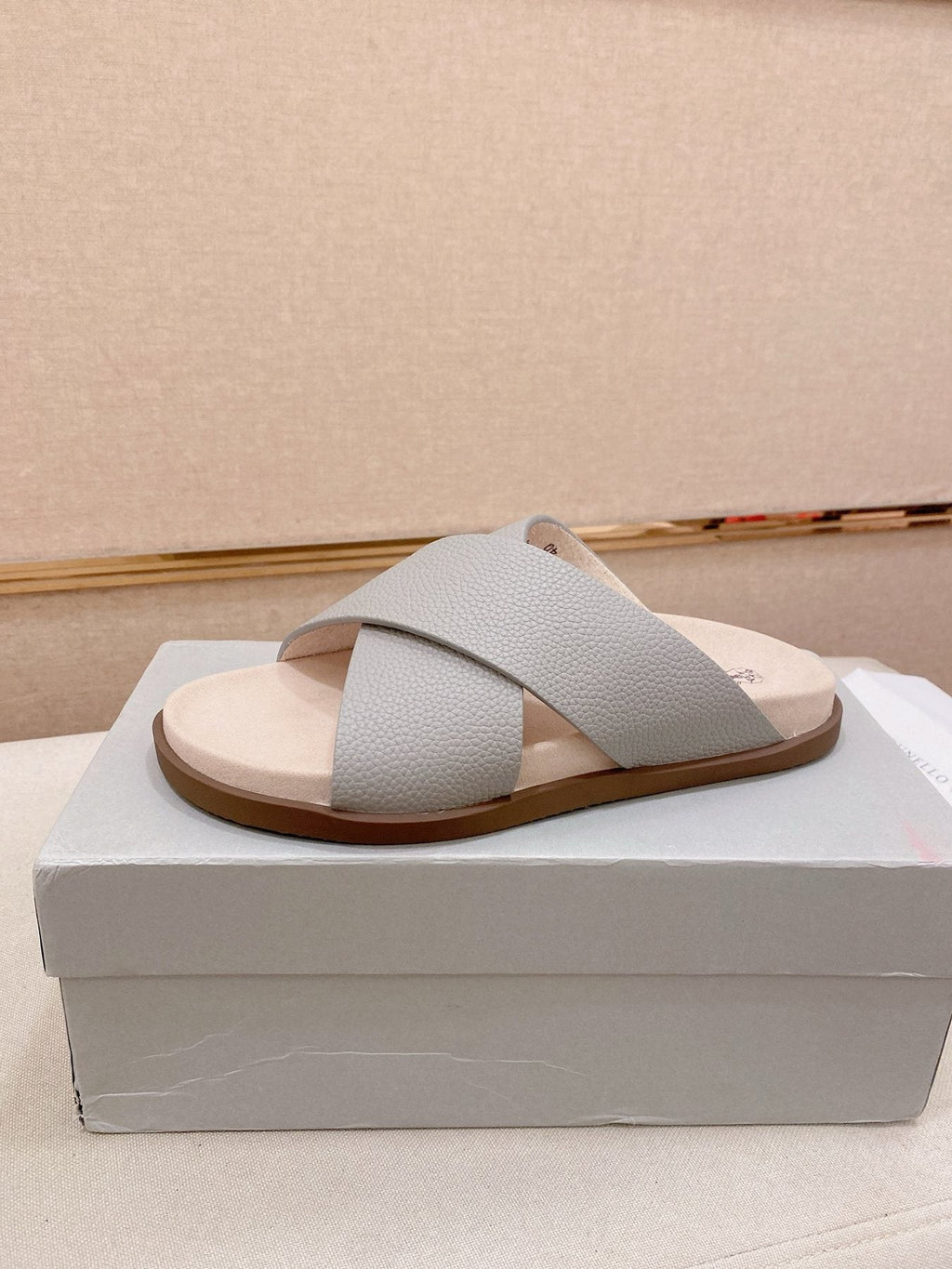 Brunello Cucinelli Men's Cross-Strap Slide Sandals - Open-Toe, Slip-On Design